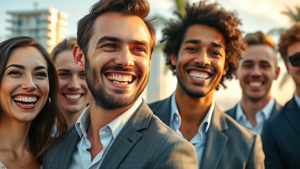 Confident Miami professionals smile bright after cosmetic dentistry treatment