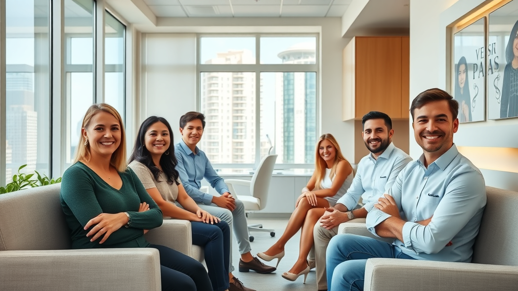Patient comfort dentistry Miami office with modern decor and relaxed patients.