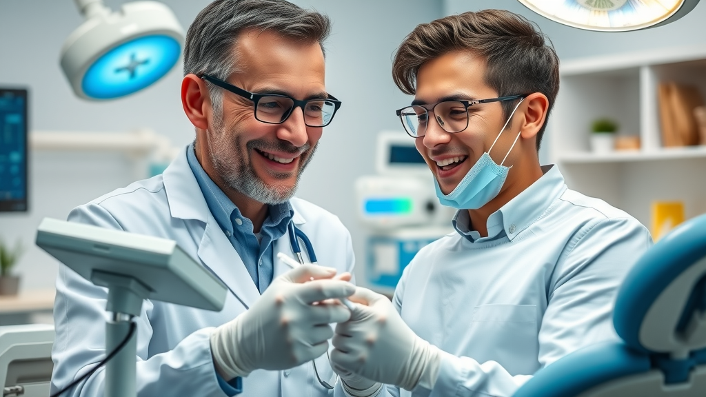 Advanced patient comfort dentistry with gentle dentist using modern equipment.