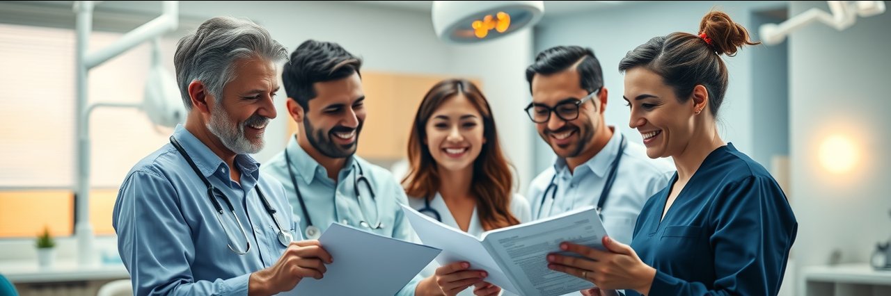 Cosmetic dentistry Miami professionals smiling and collaborating in clinic