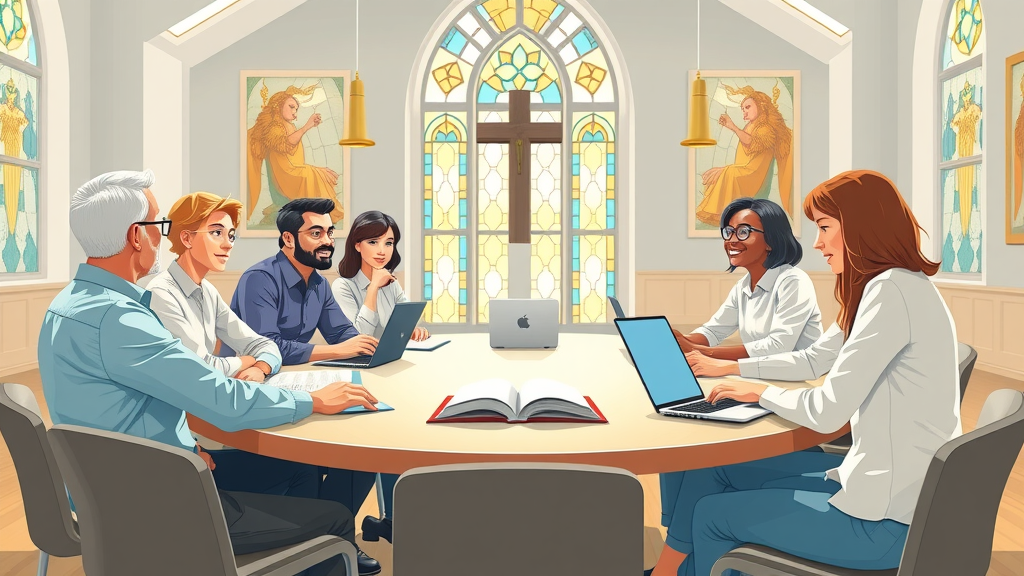 Church leadership team strategizing about men