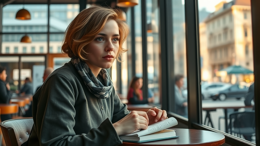 digital nomad journaling at modern city cafe