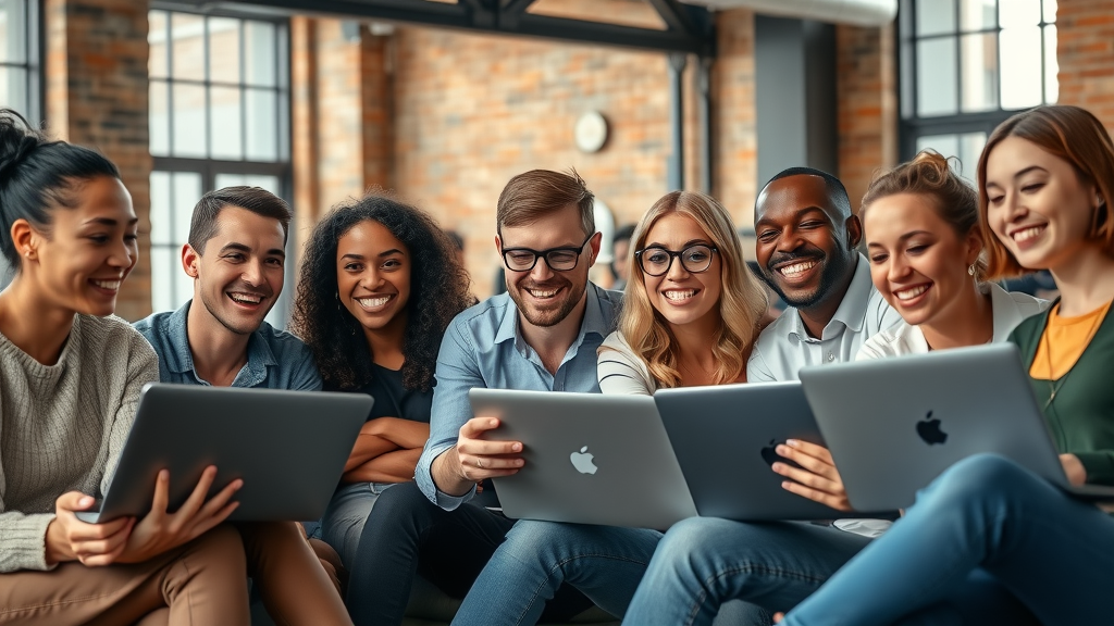 Multiethnic digital nomads coworking space around the world