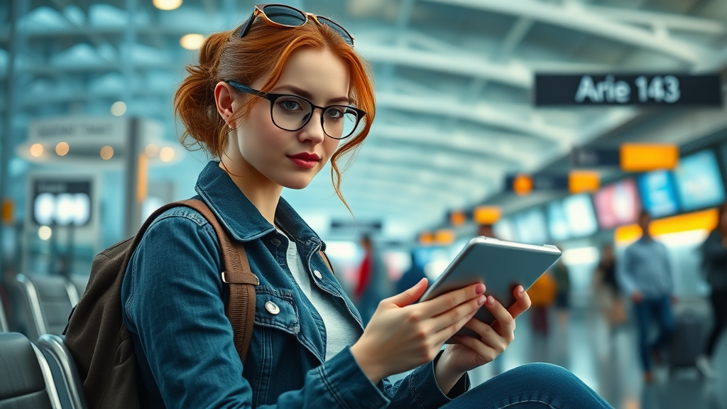 Adventurous solo female traveler airport digital nomad journey