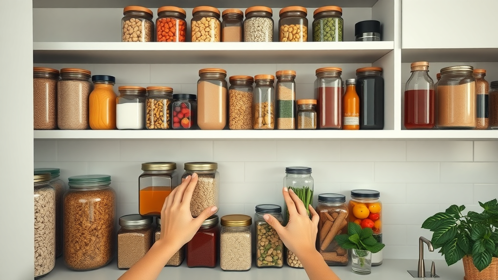 pantry with grains, beans, and vegetables for quick & healthy dinner recipes