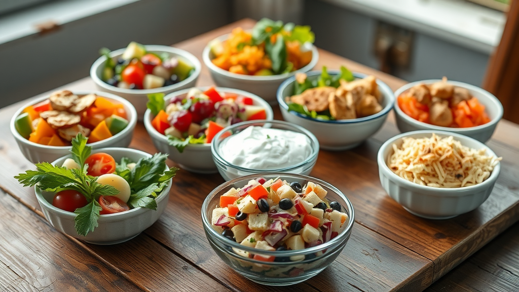 assortment of nutritious side dishes like Greek yogurt dips and veggie slaws for healthy dinners