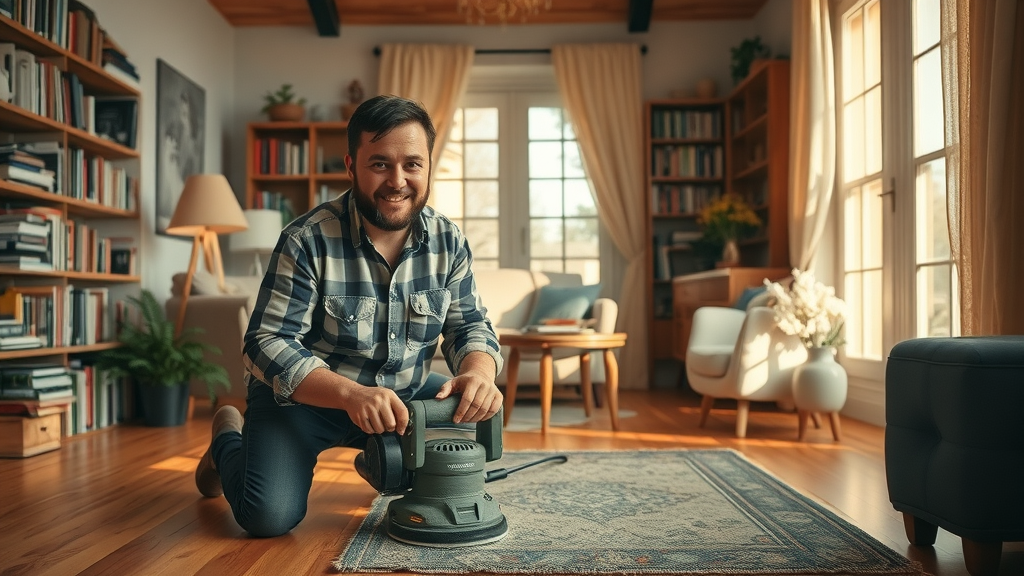 Affordable DIY Renovation Tips refinishing old flooring cozy living room sander