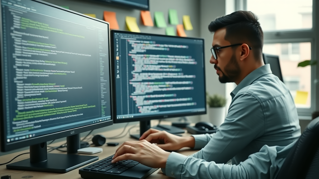 Web developer coding schema markup for local business SEO, highlighting on-page SEO and local keyphrases for better ranking.