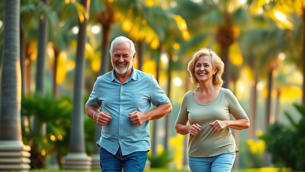 active senior couple enjoying mobility after chiropractic care in Miami Florida park