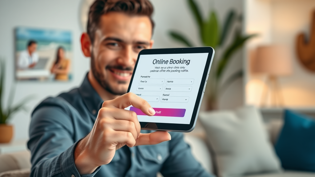 Modern online booking for chiropractor in Miami, patient using a tablet with inviting clinic interface